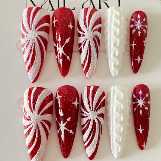 Peppermint Swirl Christmas Nails DISCOUNT 40%