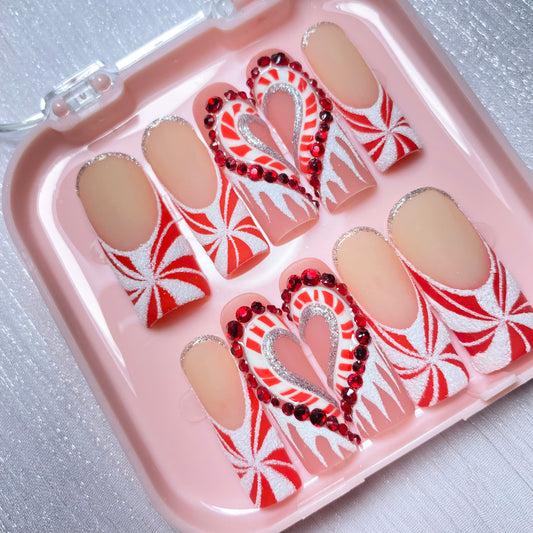 Candy Cane Xmas Nails DISCOUNT 40%